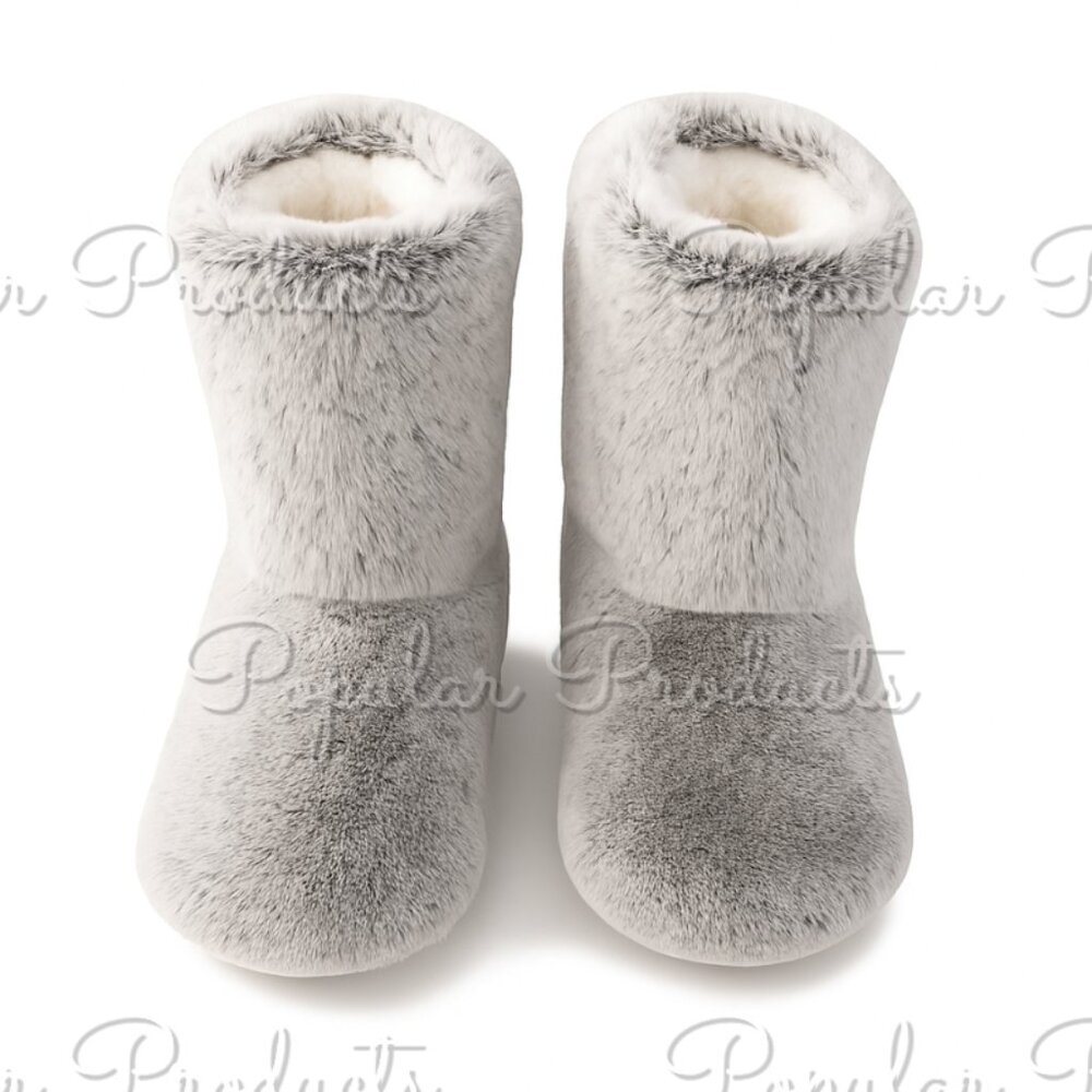 3/$20 Sherpa Lined Fuzzy Slippers, Gray - Picture 2 of 5